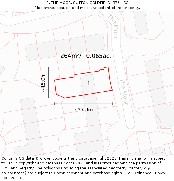 1, THE MOOR, SUTTON COLDFIELD, B76 1SQ: Plot and title map