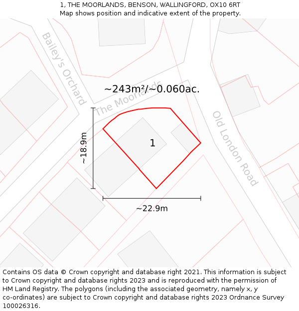 1, THE MOORLANDS, BENSON, WALLINGFORD, OX10 6RT: Plot and title map