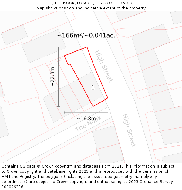 1, THE NOOK, LOSCOE, HEANOR, DE75 7LQ: Plot and title map