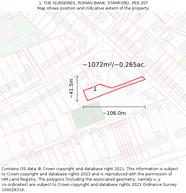 1, THE NURSERIES, ROMAN BANK, STAMFORD, PE9 2ST: Plot and title map