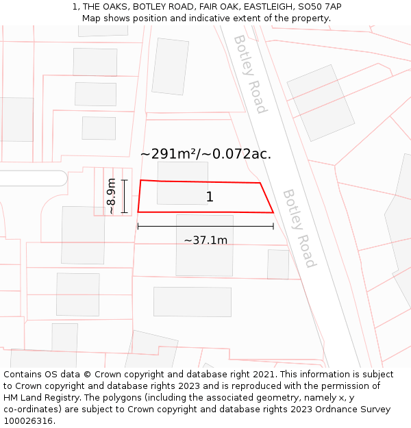 1, THE OAKS, BOTLEY ROAD, FAIR OAK, EASTLEIGH, SO50 7AP: Plot and title map