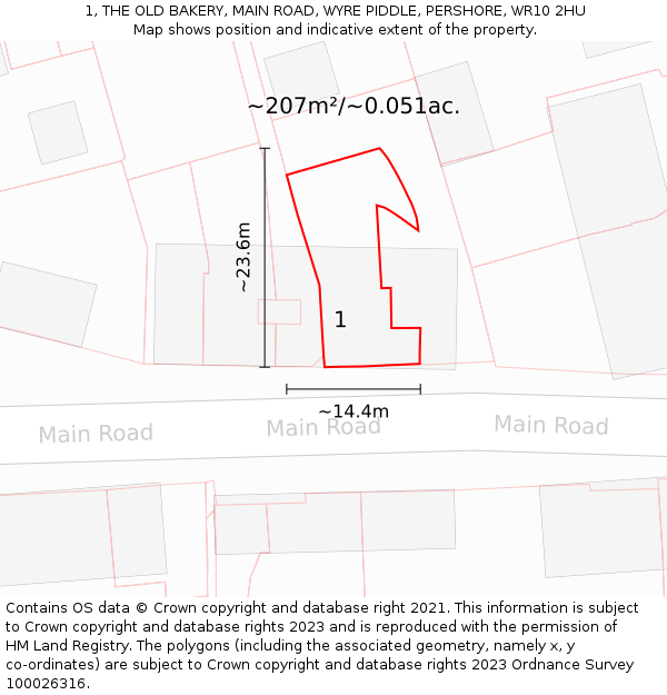 1, THE OLD BAKERY, MAIN ROAD, WYRE PIDDLE, PERSHORE, WR10 2HU: Plot and title map