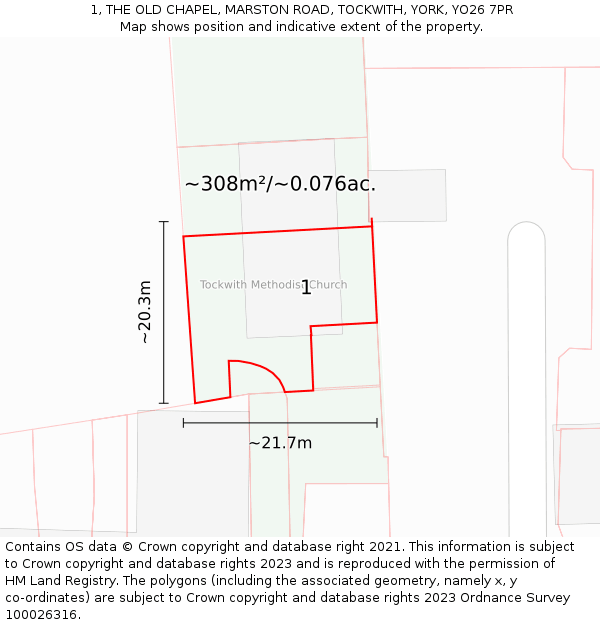 1, THE OLD CHAPEL, MARSTON ROAD, TOCKWITH, YORK, YO26 7PR: Plot and title map