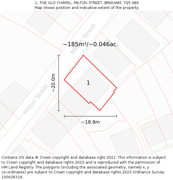 1, THE OLD CHAPEL, MILTON STREET, BRIXHAM, TQ5 0BX: Plot and title map