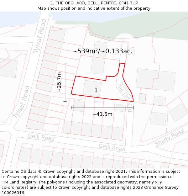 1, THE ORCHARD, GELLI, PENTRE, CF41 7UP: Plot and title map