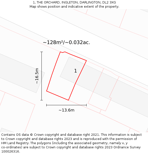 1, THE ORCHARD, INGLETON, DARLINGTON, DL2 3XG: Plot and title map