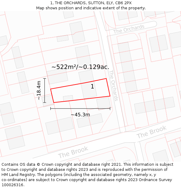 1, THE ORCHARDS, SUTTON, ELY, CB6 2PX: Plot and title map