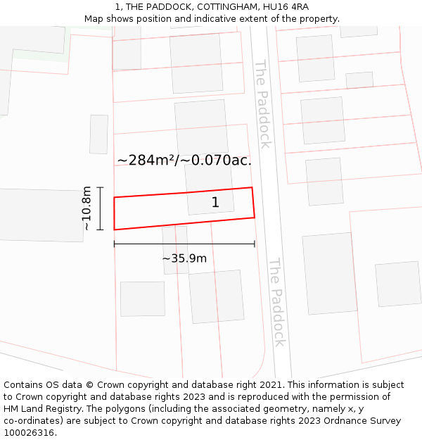 1, THE PADDOCK, COTTINGHAM, HU16 4RA: Plot and title map