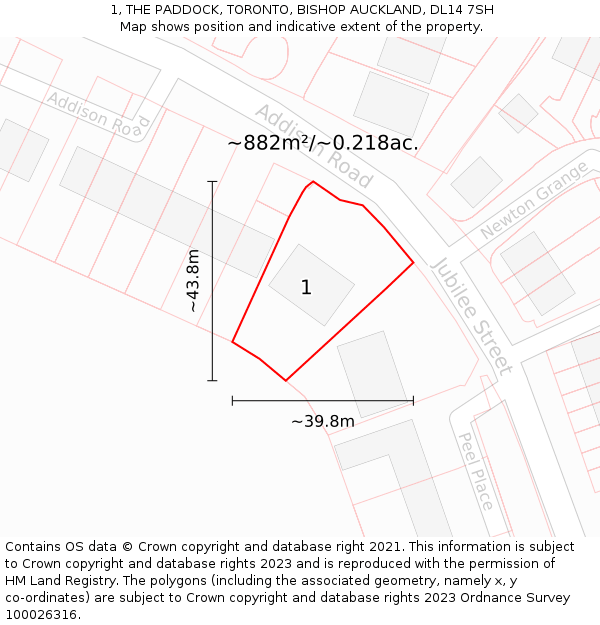 1, THE PADDOCK, TORONTO, BISHOP AUCKLAND, DL14 7SH: Plot and title map