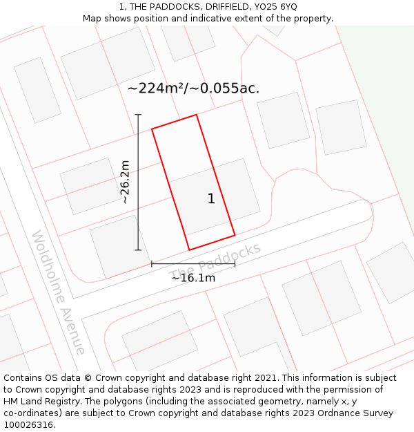 1, THE PADDOCKS, DRIFFIELD, YO25 6YQ: Plot and title map