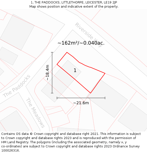 1, THE PADDOCKS, LITTLETHORPE, LEICESTER, LE19 2JP: Plot and title map