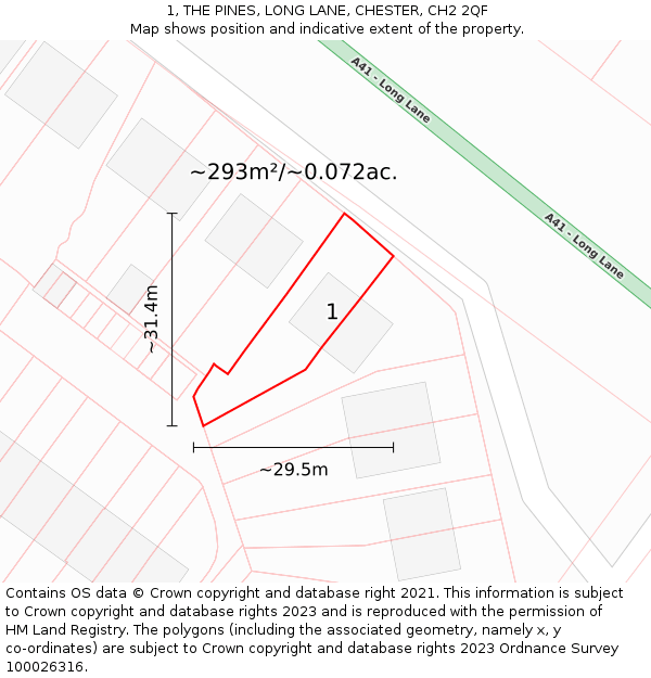 1, THE PINES, LONG LANE, CHESTER, CH2 2QF: Plot and title map