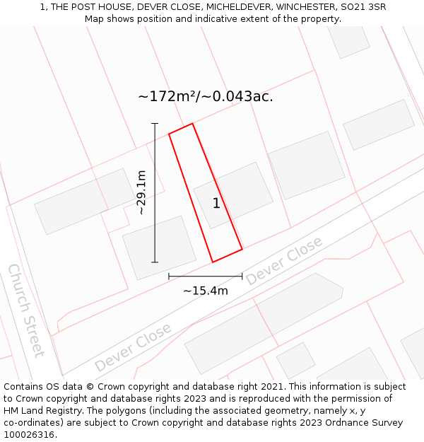 1, THE POST HOUSE, DEVER CLOSE, MICHELDEVER, WINCHESTER, SO21 3SR: Plot and title map