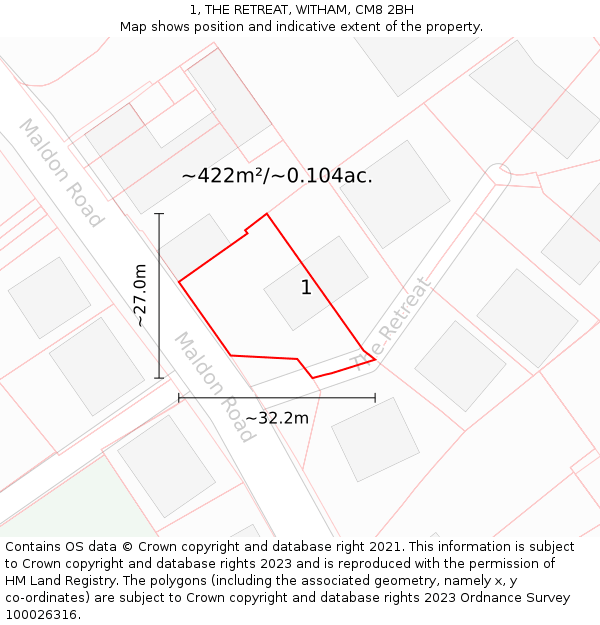 1, THE RETREAT, WITHAM, CM8 2BH: Plot and title map
