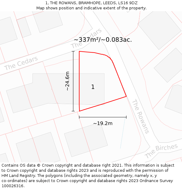 1, THE ROWANS, BRAMHOPE, LEEDS, LS16 9DZ: Plot and title map