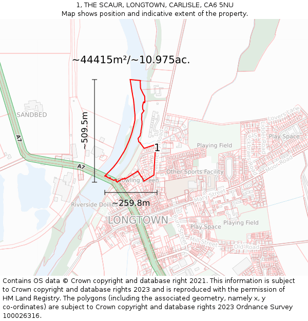 1, THE SCAUR, LONGTOWN, CARLISLE, CA6 5NU: Plot and title map