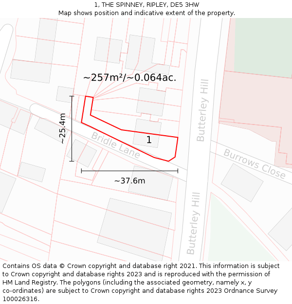1, THE SPINNEY, RIPLEY, DE5 3HW: Plot and title map