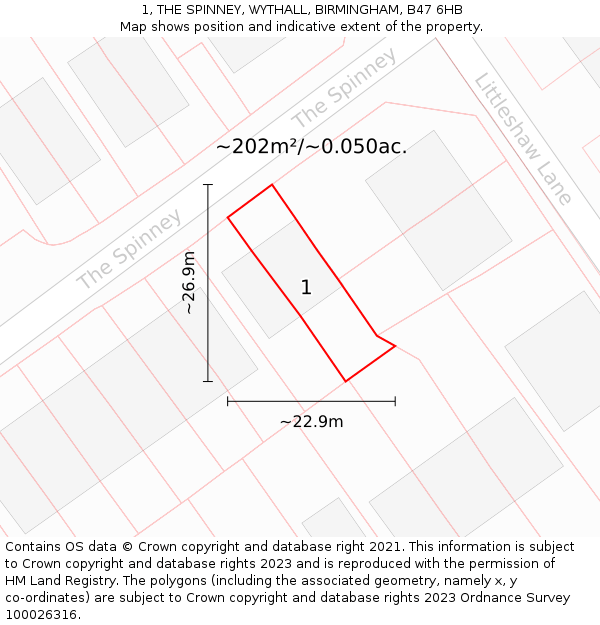 1, THE SPINNEY, WYTHALL, BIRMINGHAM, B47 6HB: Plot and title map