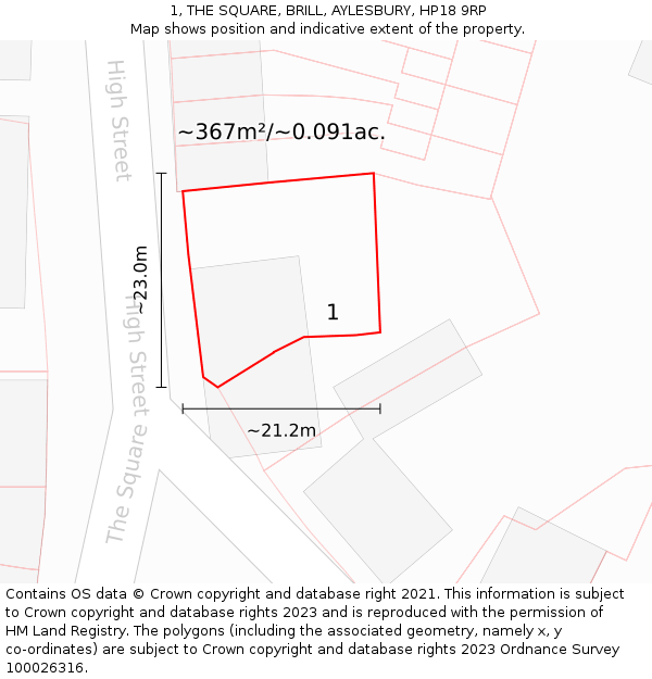 1, THE SQUARE, BRILL, AYLESBURY, HP18 9RP: Plot and title map