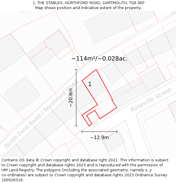 1, THE STABLES, NORTHFORD ROAD, DARTMOUTH, TQ6 9EP: Plot and title map