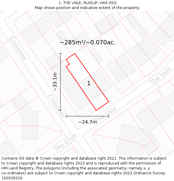 1, THE VALE, RUISLIP, HA4 0SG: Plot and title map