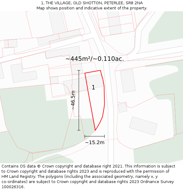 1, THE VILLAGE, OLD SHOTTON, PETERLEE, SR8 2NA: Plot and title map