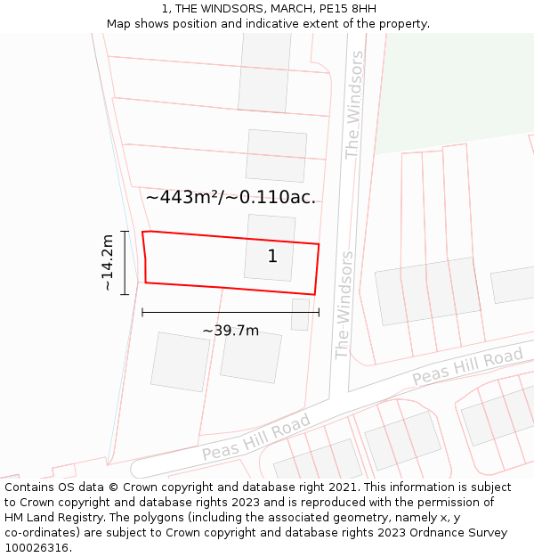 1, THE WINDSORS, MARCH, PE15 8HH: Plot and title map