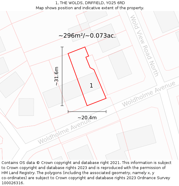1, THE WOLDS, DRIFFIELD, YO25 6RD: Plot and title map