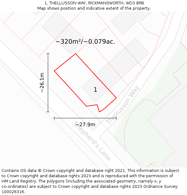 1, THELLUSSON WAY, RICKMANSWORTH, WD3 8RB: Plot and title map