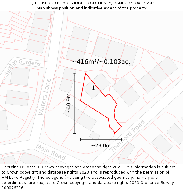 1, THENFORD ROAD, MIDDLETON CHENEY, BANBURY, OX17 2NB: Plot and title map