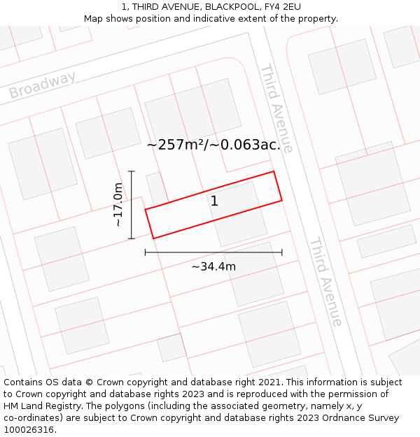 1, THIRD AVENUE, BLACKPOOL, FY4 2EU: Plot and title map