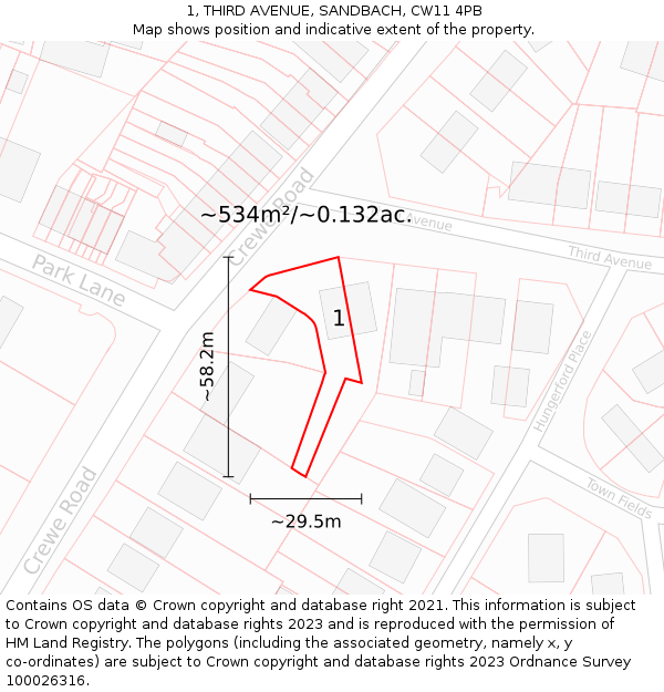 1, THIRD AVENUE, SANDBACH, CW11 4PB: Plot and title map