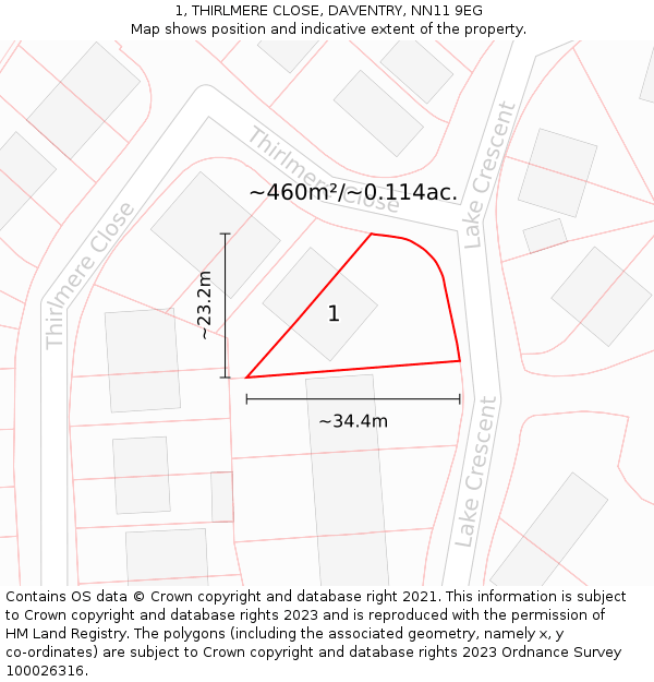 1, THIRLMERE CLOSE, DAVENTRY, NN11 9EG: Plot and title map