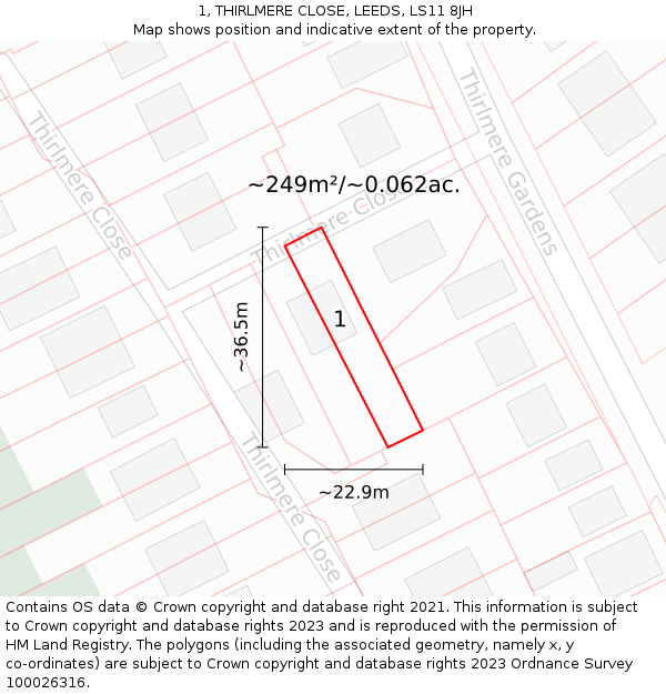 1, THIRLMERE CLOSE, LEEDS, LS11 8JH: Plot and title map