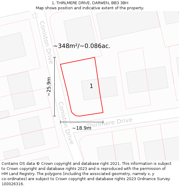 1, THIRLMERE DRIVE, DARWEN, BB3 3BH: Plot and title map