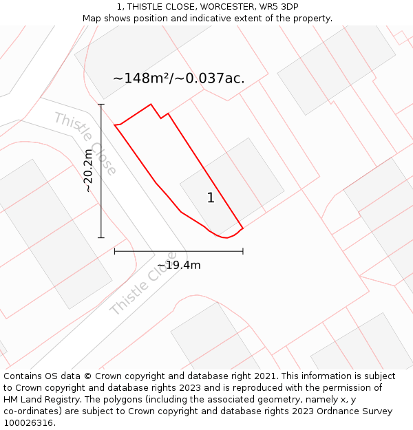 1, THISTLE CLOSE, WORCESTER, WR5 3DP: Plot and title map