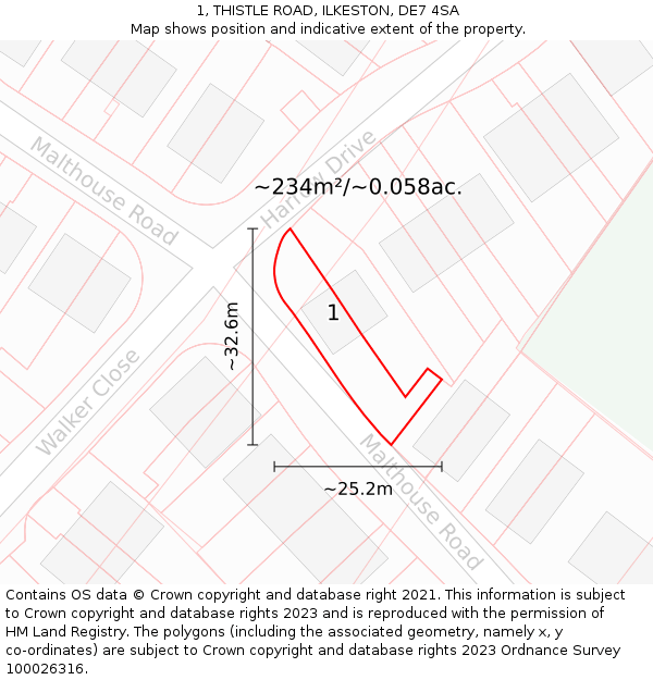 1, THISTLE ROAD, ILKESTON, DE7 4SA: Plot and title map