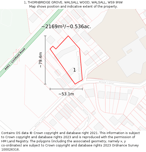 1, THORNBRIDGE GROVE, WALSALL WOOD, WALSALL, WS9 9NW: Plot and title map