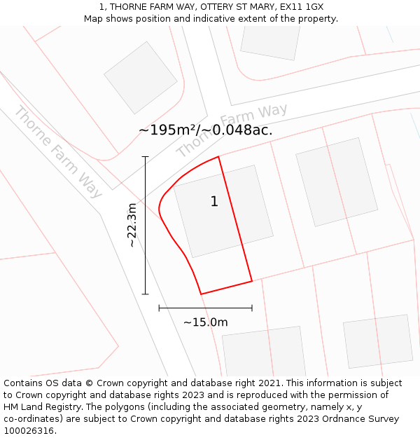 1, THORNE FARM WAY, OTTERY ST MARY, EX11 1GX: Plot and title map