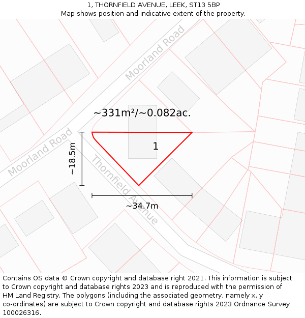 1, THORNFIELD AVENUE, LEEK, ST13 5BP: Plot and title map