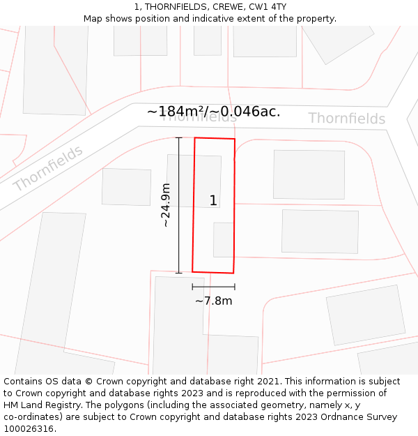 1, THORNFIELDS, CREWE, CW1 4TY: Plot and title map