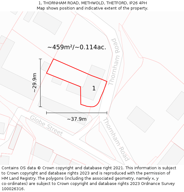 1, THORNHAM ROAD, METHWOLD, THETFORD, IP26 4PH: Plot and title map