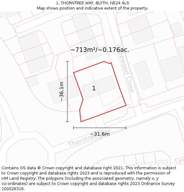 1, THORNTREE WAY, BLYTH, NE24 4LS: Plot and title map
