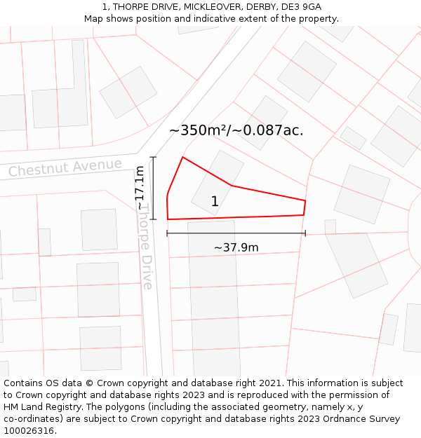 1, THORPE DRIVE, MICKLEOVER, DERBY, DE3 9GA: Plot and title map