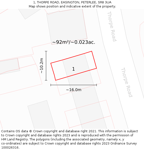 1, THORPE ROAD, EASINGTON, PETERLEE, SR8 3UA: Plot and title map
