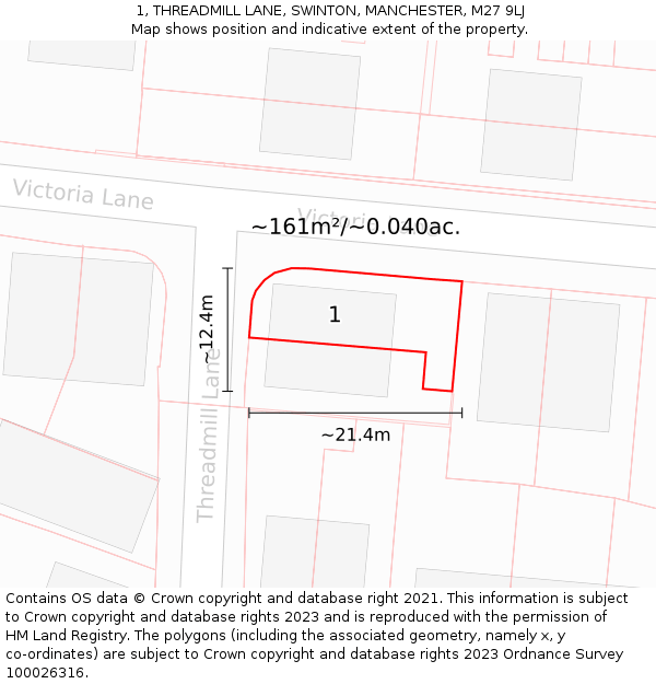 1, THREADMILL LANE, SWINTON, MANCHESTER, M27 9LJ: Plot and title map