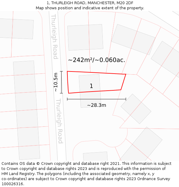 1, THURLEIGH ROAD, MANCHESTER, M20 2DF: Plot and title map