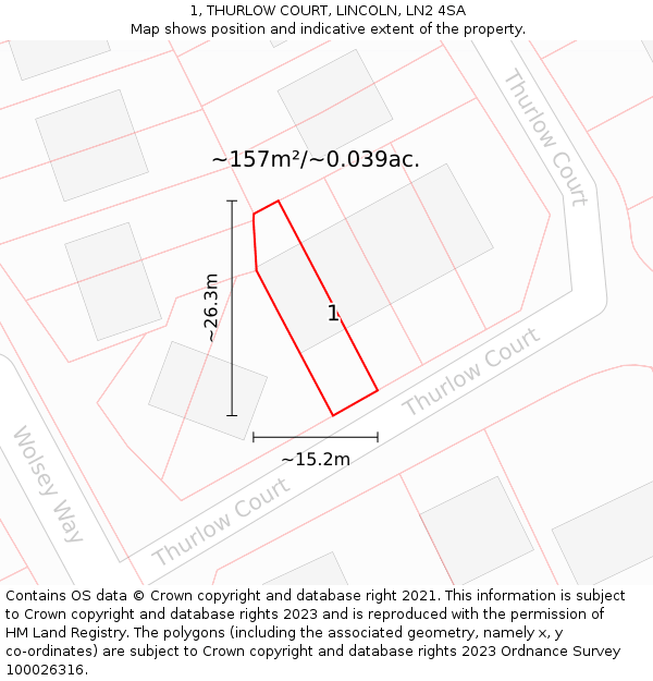 1, THURLOW COURT, LINCOLN, LN2 4SA: Plot and title map