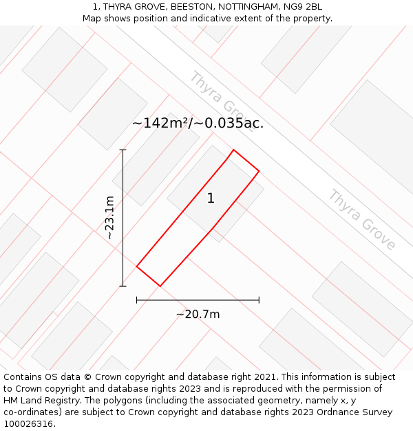 1, THYRA GROVE, BEESTON, NOTTINGHAM, NG9 2BL: Plot and title map