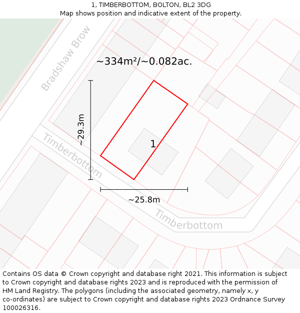 1, TIMBERBOTTOM, BOLTON, BL2 3DG: Plot and title map